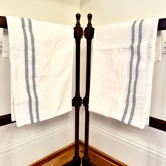 Lauren Ralph Lauren Euro Pillow Sham w/ Navy Stripe ~ Set of 2, 25"x26" Cotton - Picture 2 of 12